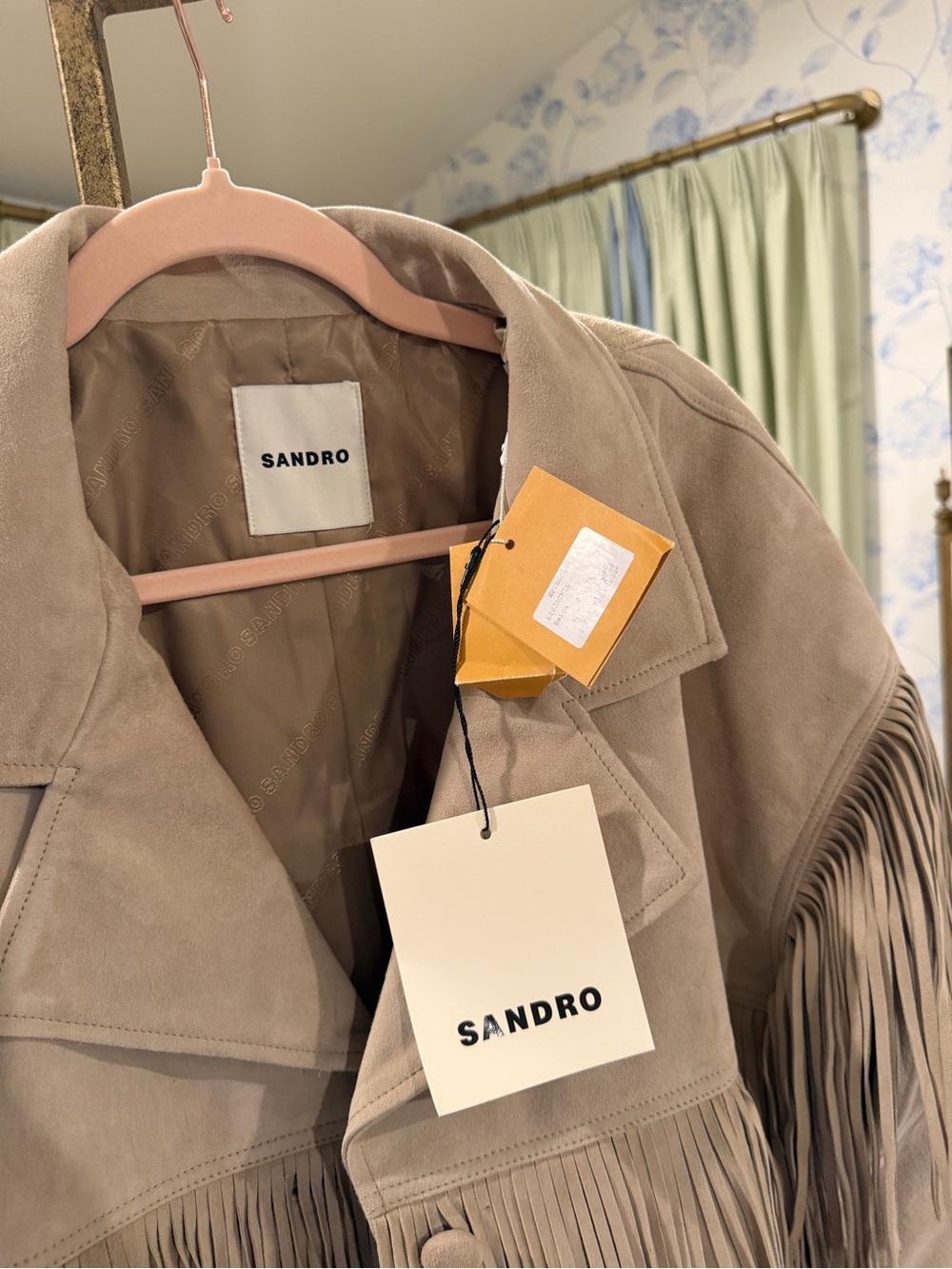 Sandro Beige Fringed Suede Jacket - Picture 8 of 9